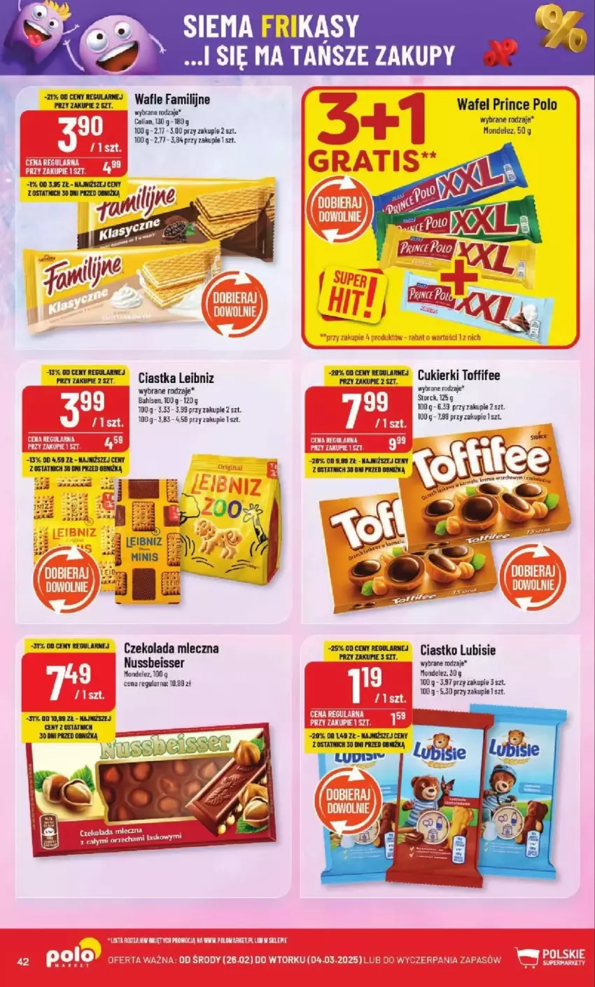 Gazetka promocyjna PoloMarket - ważna 26.02 do 04.03.2025 - strona 37 - produkty: Ciastka, Czekolada, Czekolada mleczna, Fa, Gra, Lubisie, Prince Polo, Ser, Toffifee, Wafle