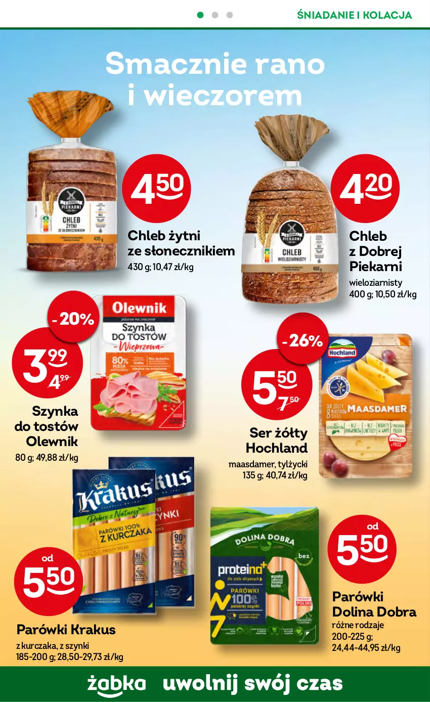 Gazetka promocyjna Żabka - ważna 13.09 do 26.09.2023 - strona 32 - produkty: Chleb, Hochland, Krakus, Kurczak, Maasdam, Olewnik, Parówki, Ser, Szynka