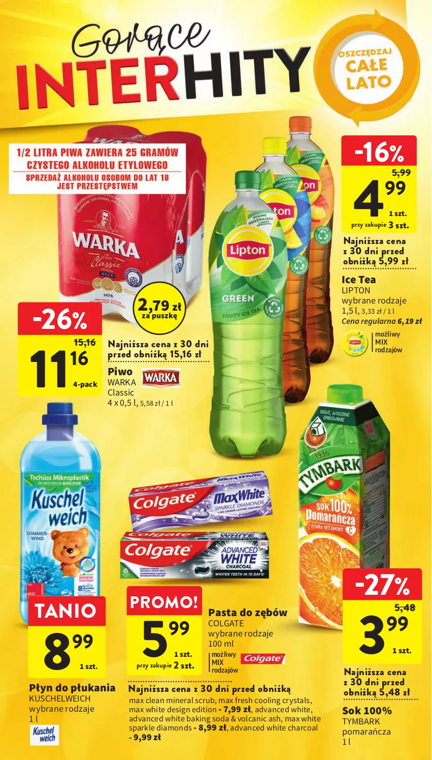 Gazetka promocyjna Intermarche - Gazetka Intermarche - ważna 13.07 do 19.07.2023 - strona 4 - produkty: Colgate, Ice tea, LG, Lipton, Pasta do zębów, Piwo, Płyn do płukania, Sok, Tymbark, Warka