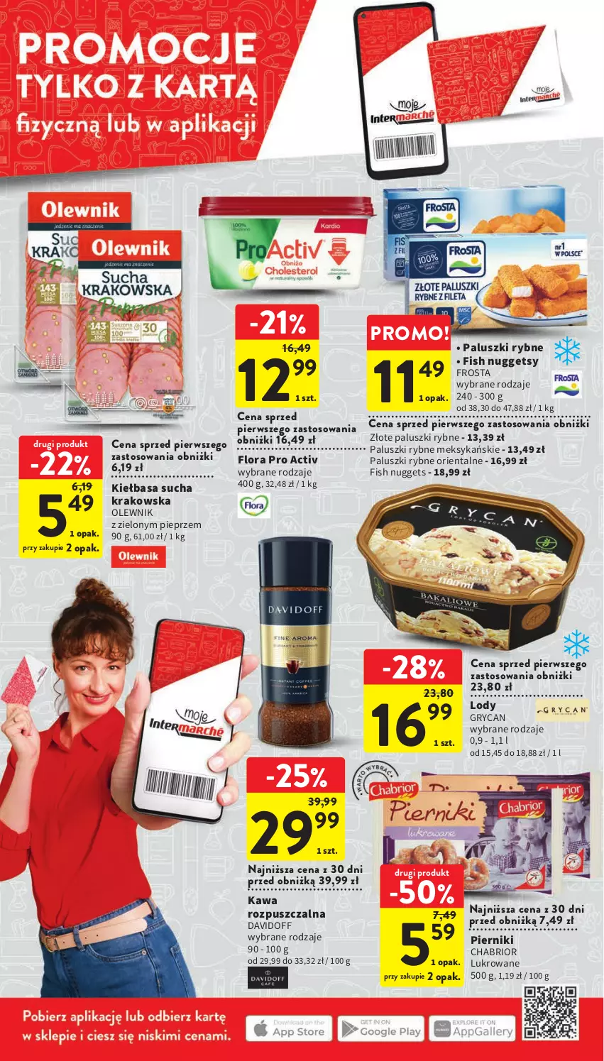 Gazetka promocyjna Intermarche - Gazetka Intermarche - ważna 13.07 do 19.07.2023 - strona 6 - produkty: Chabrior, Davidoff, Flora, Frosta, Gry, Kawa, Kawa rozpuszczalna, Kiełbasa, Lody, Olewnik, Paluszki rybne, Pieprz, Piernik