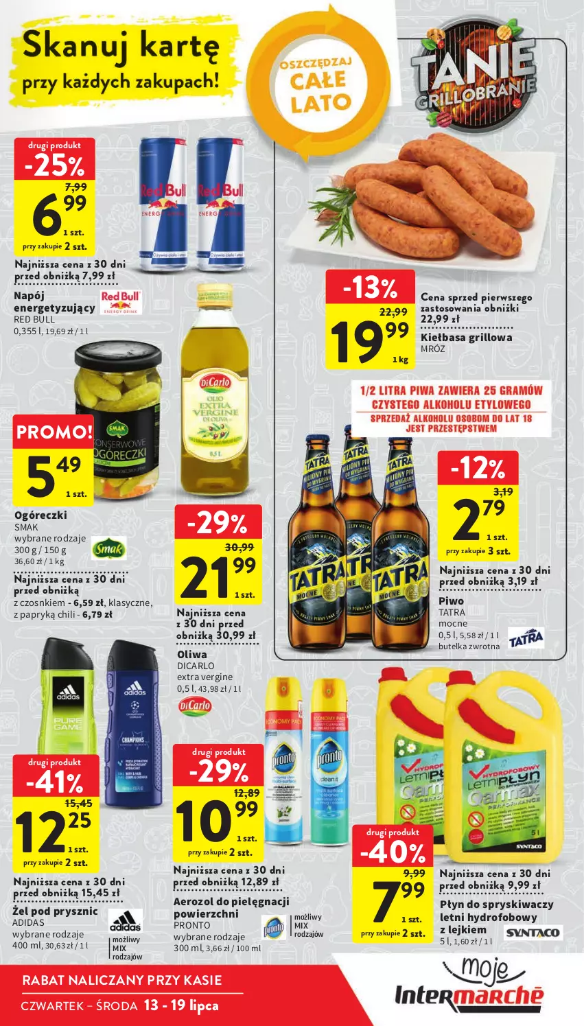 Gazetka promocyjna Intermarche - Gazetka Intermarche - ważna 13.07 do 19.07.2023 - strona 7 - produkty: Adidas, Gin, Grill, Kiełbasa, Napój, Oliwa, Piwo, Płyn do spryskiwaczy, Pronto, Red Bull, Tatra