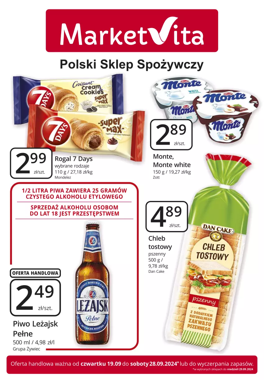 Gazetka promocyjna Market Vita - Gazetka – Marketvita - ważna 19.09 do 28.09.2024 - strona 1 - produkty: 7 Days, Dan Cake, Gra, Monte, Piwa, Piwo, Rogal, Zott