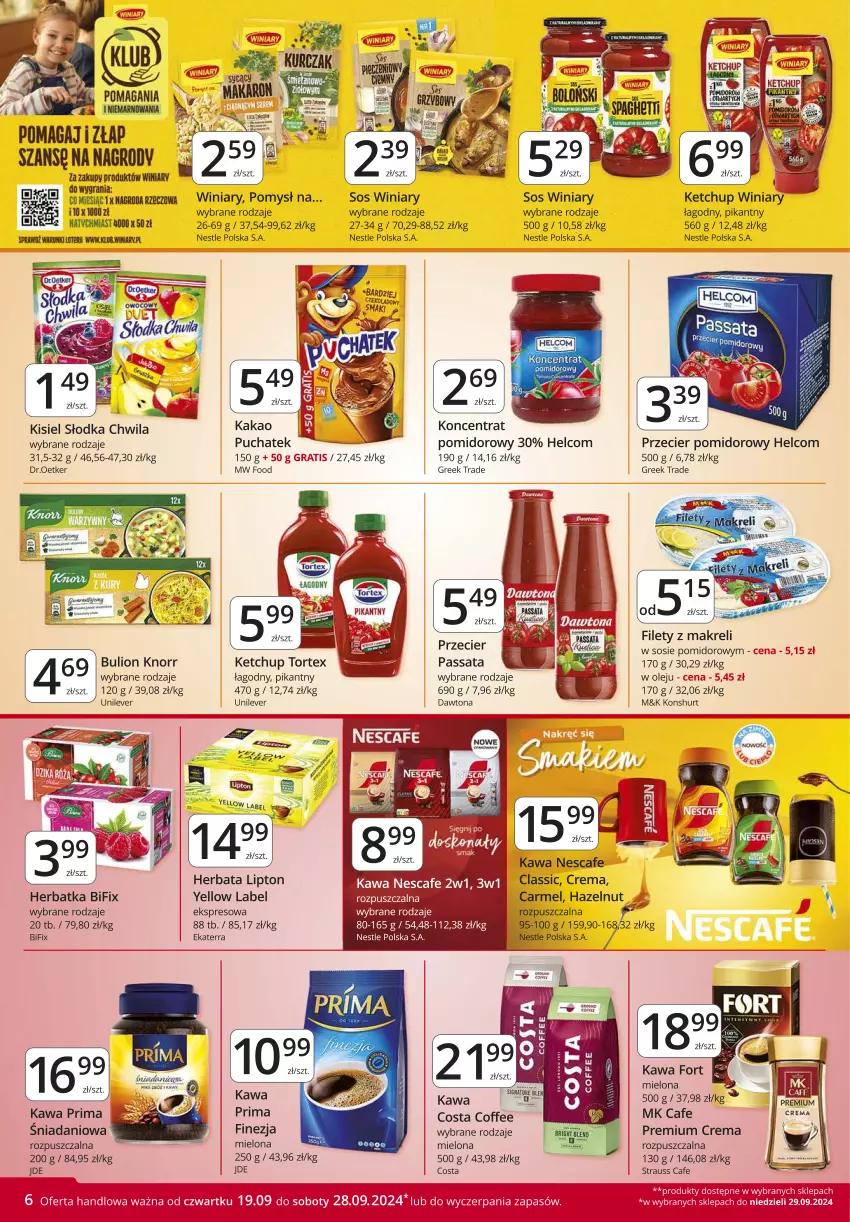 Gazetka promocyjna Market Vita - Gazetka – Marketvita - ważna 19.09 do 28.09.2024 - strona 6 - produkty: Bulion, Danio, Dawtona, HELCOM, Herbata, Kakao, Kawa, Ketchup, Kisiel, Knorr, Lion, Lipton, Olej, Prima, Słodka Chwila, Sos, Winiary