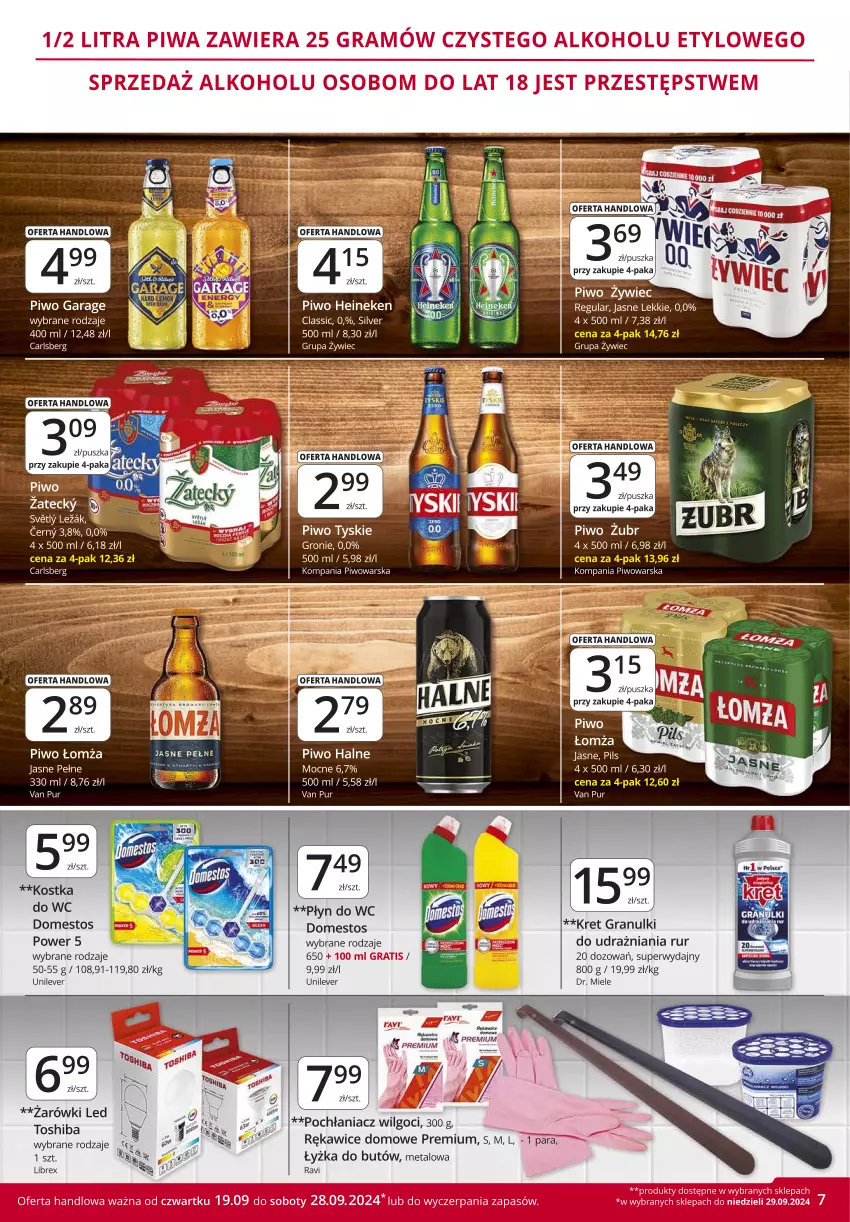 Gazetka promocyjna Market Vita - Gazetka – Marketvita - ważna 19.09 do 28.09.2024 - strona 7 - produkty: Carlsberg, Domestos, Gra, Heineken, Kostka do wc, Kret, LG, Piwo, Płyn do wc, Pochłaniacz wilgoci, Pur, Rękawice, Toshiba, Tyskie