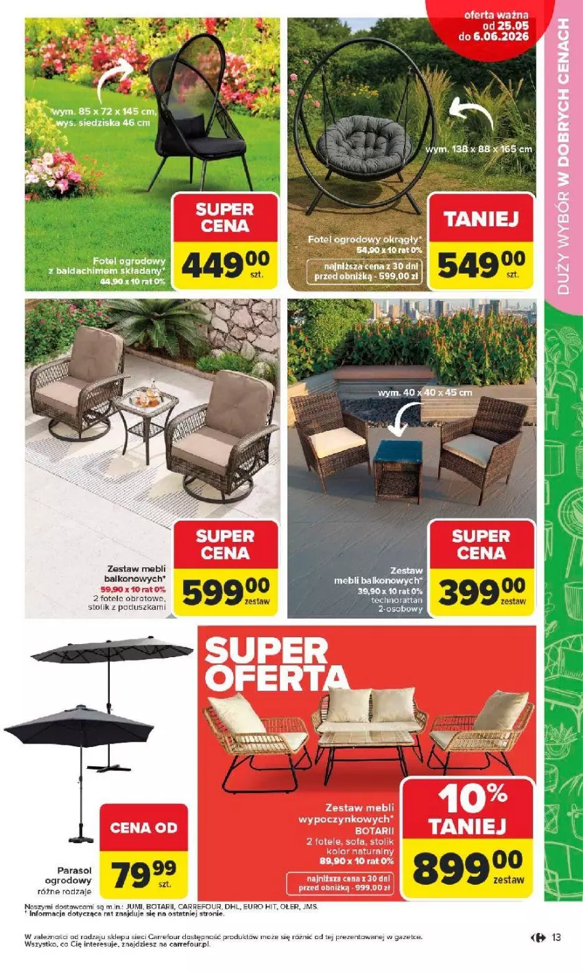 Gazetka promocyjna Carrefour - Gazetka Łap super okazje od poniedziałku! - ważna 25.05 do 06.06.2026 - strona 13 - produkty: Fa, Fotel, Parasol, Sofa, Stolik