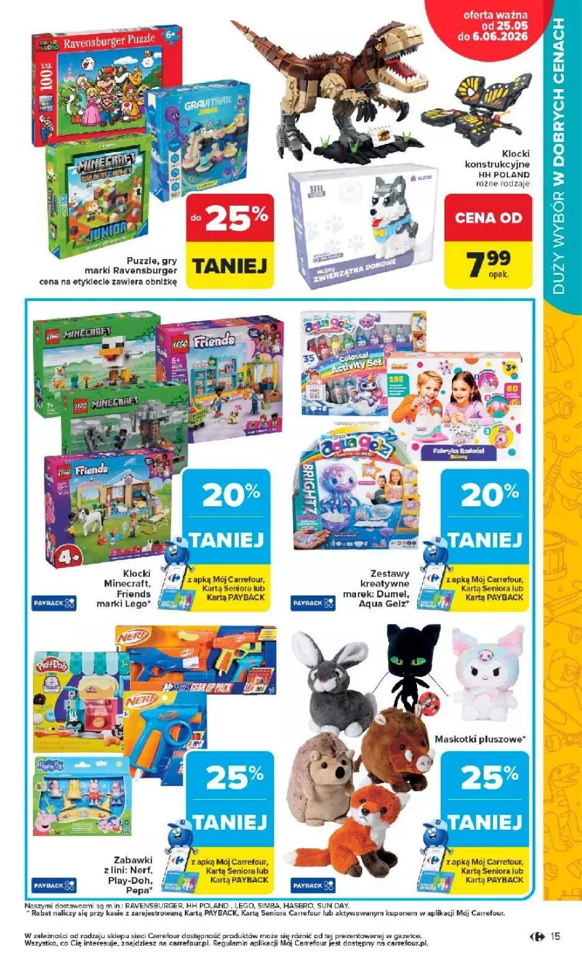 Gazetka promocyjna Carrefour - Gazetka Łap super okazje od poniedziałku! - ważna 25.05 do 06.06.2026 - strona 15 - produkty: Burger, Fa, Gry, Hasbro, Klocki, LEGO, Minecraft, Nerf, Play-Doh, Puzzle, Ravensburger