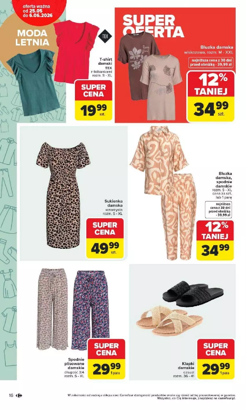 Gazetka promocyjna Carrefour - Gazetka Łap super okazje od poniedziałku! - ważna 25.05 do 06.06.2026 - strona 16 - produkty: Fa, Klapki, Spodnie, Sukienka, T-shirt