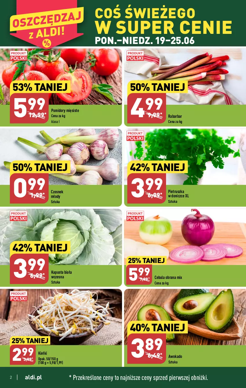 Gazetka promocyjna Aldi - Pełen katalog od 19.06 - ważna 19.06 do 25.06.2023 - strona 2 - produkty: Cebula, Czosnek, Kiełki, Pietruszka, Pomidory