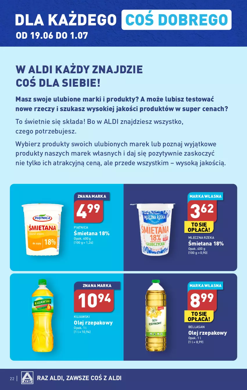 Gazetka promocyjna Aldi - Pełen katalog od 19.06 - ważna 19.06 do 25.06.2023 - strona 22 - produkty: Bell, Bella, Koc, Kujawski, Mleczna Rzeka, Olej, Olej rzepakowy, Piątnica, Sok