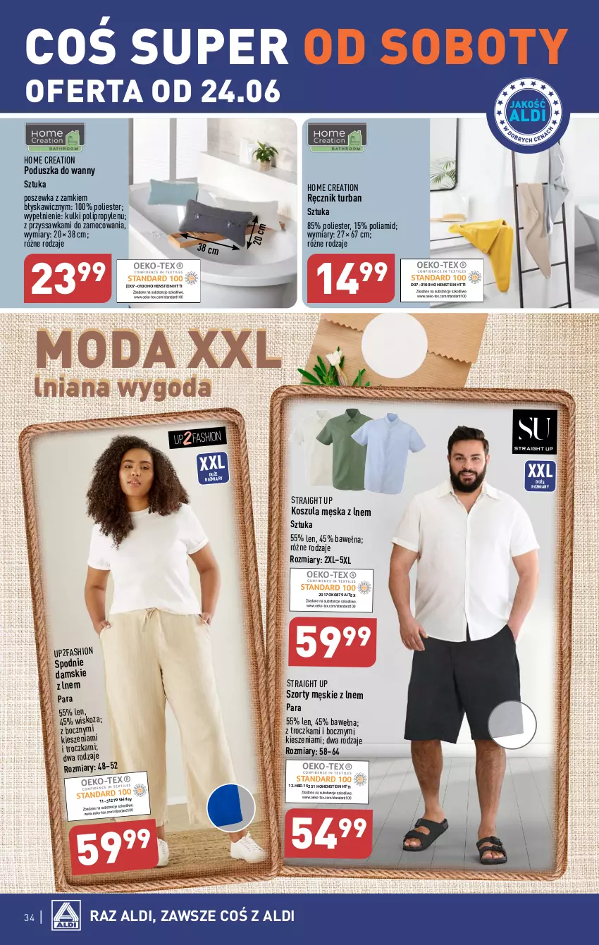 Gazetka promocyjna Aldi - Pełen katalog od 19.06 - ważna 19.06 do 25.06.2023 - strona 34 - produkty: Fa, Kosz, Koszula, Moda, Poduszka, Poszewka, Ręcznik, Spodnie, Szorty, Wełna