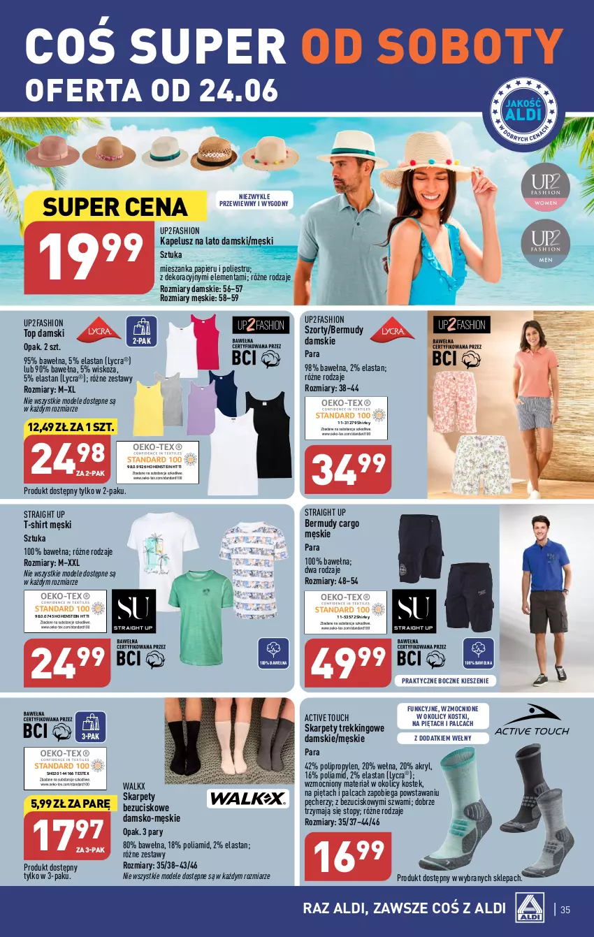 Gazetka promocyjna Aldi - Pełen katalog od 19.06 - ważna 19.06 do 25.06.2023 - strona 35 - produkty: Bermudy, Fa, Karp, Papier, Stek, Szorty, T-shirt, Top, Wełna