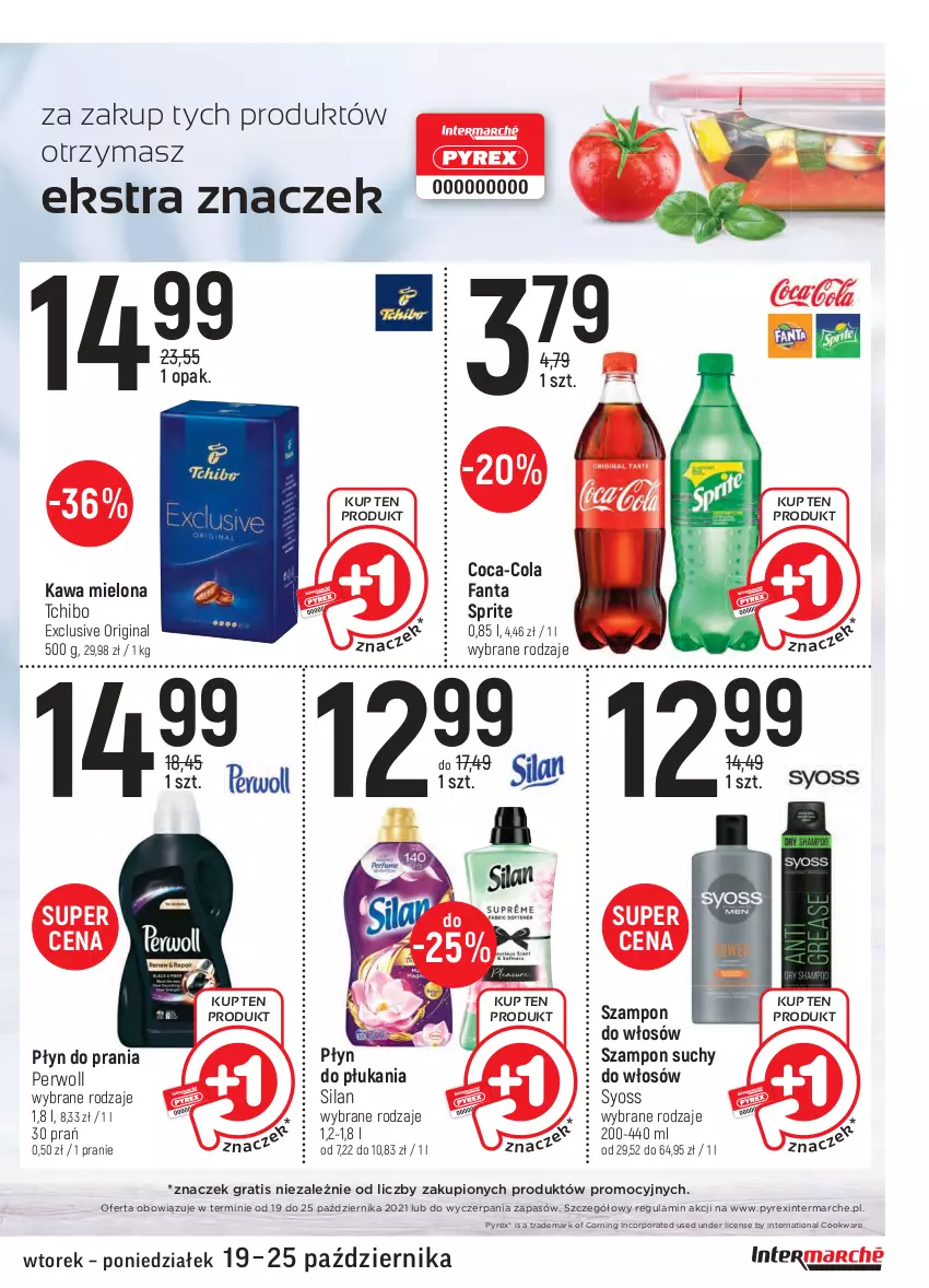 Gazetka promocyjna Intermarche - Gazetka promocyjna - ważna 19.10 do 25.10.2021 - strona 5 - produkty: Coca-Cola, Fa, Fanta, Gin, Gra, Kawa, Kawa mielona, Perwoll, Płyn do płukania, Płyn do prania, Por, Silan, Sprite, Syoss, Szampon, Tchibo