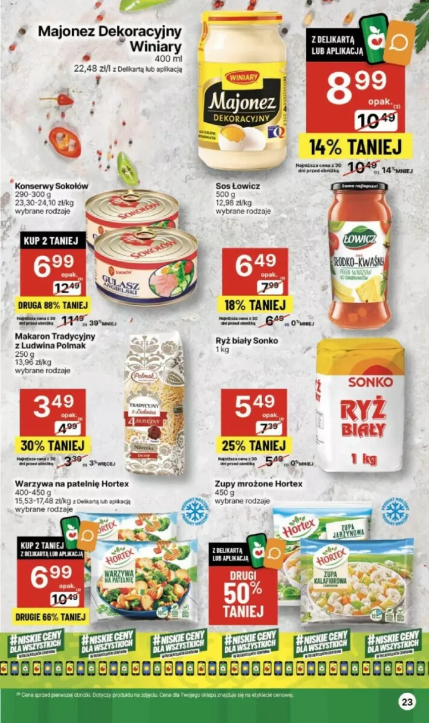 Gazetka promocyjna Delikatesy Centrum - ważna 02.05 do 08.05.2024 - strona 16 - produkty: Hortex, Majonez, Makaron, Olma, Ser, Sok, Sokołów, Sos, Warzywa, Winiary