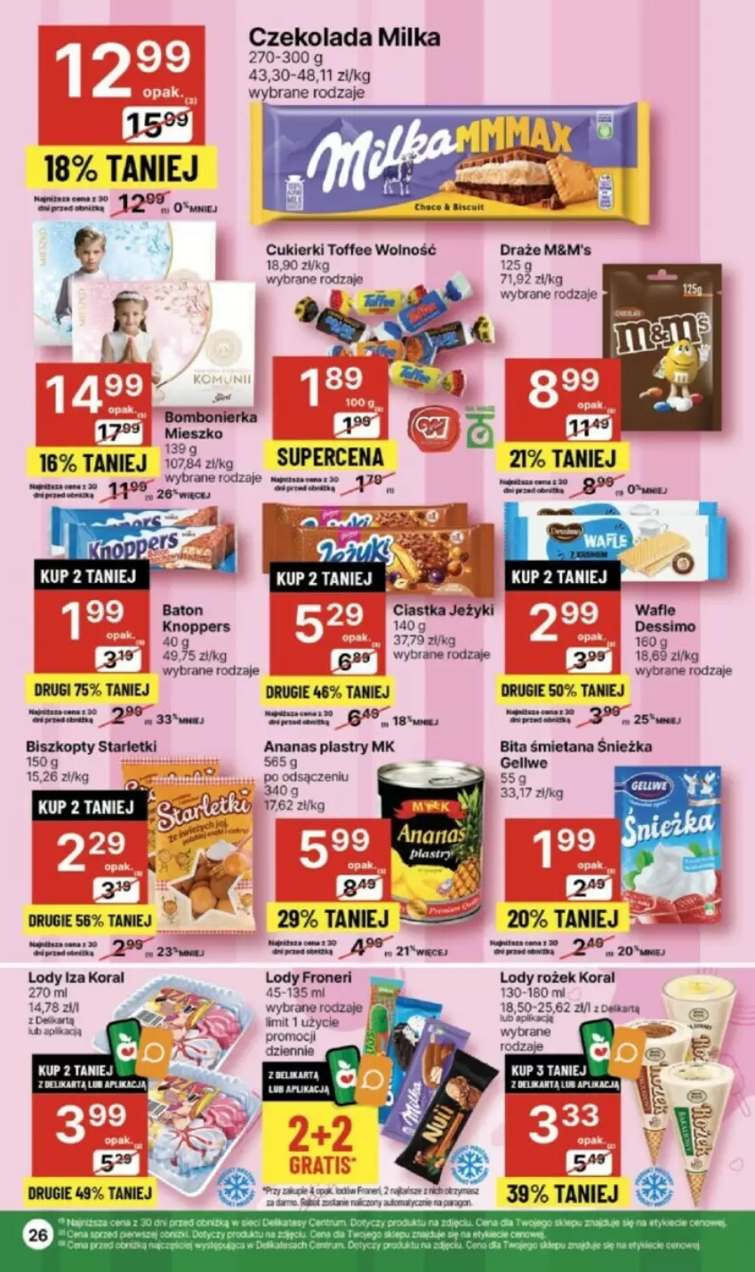 Gazetka promocyjna Delikatesy Centrum - ważna 02.05 do 08.05.2024 - strona 19 - produkty: Ananas, Biszkopty, Ciastka, Cukier, Cukierki, Czekolada, Lody, Milka