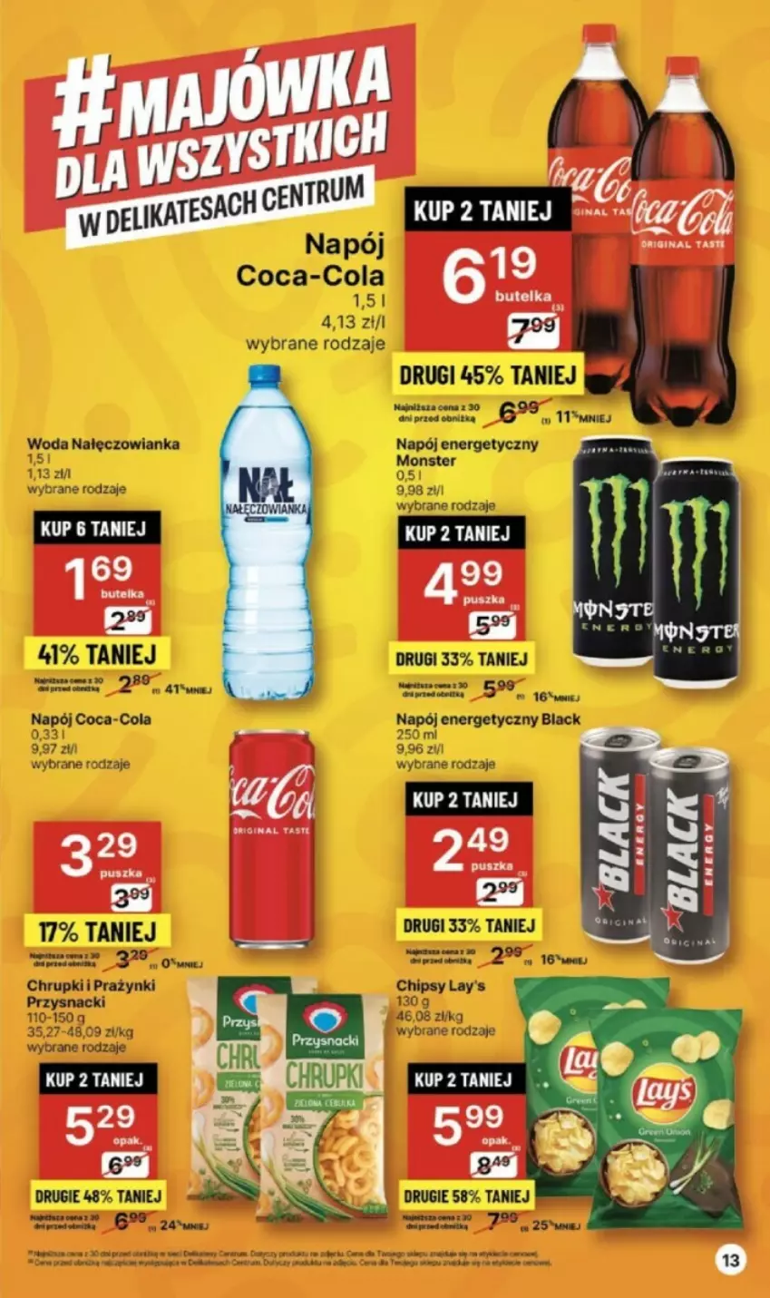 Gazetka promocyjna Delikatesy Centrum - ważna 02.05 do 08.05.2024 - strona 5 - produkty: Chipsy, Chrupki, Coca-Cola, Gin, Lack, Nałęczowianka, Napój, Napój energetyczny, Przysnacki, Woda