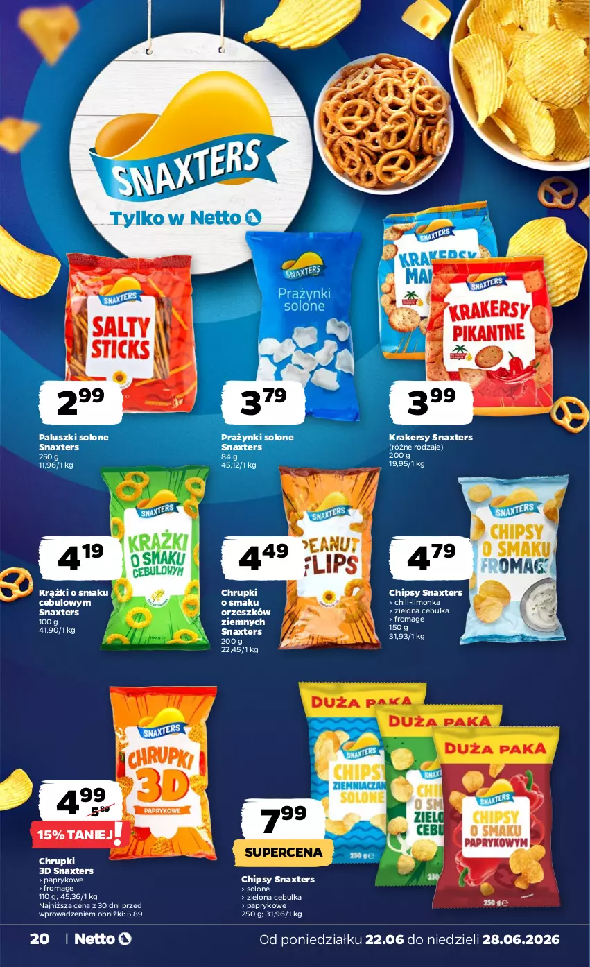 Gazetka promocyjna Netto - Od Poniedziałku - ważna 22.06 do 28.06.2026 - strona 20 - produkty: Chipsy, Chrupki, Krakersy, Limonka
