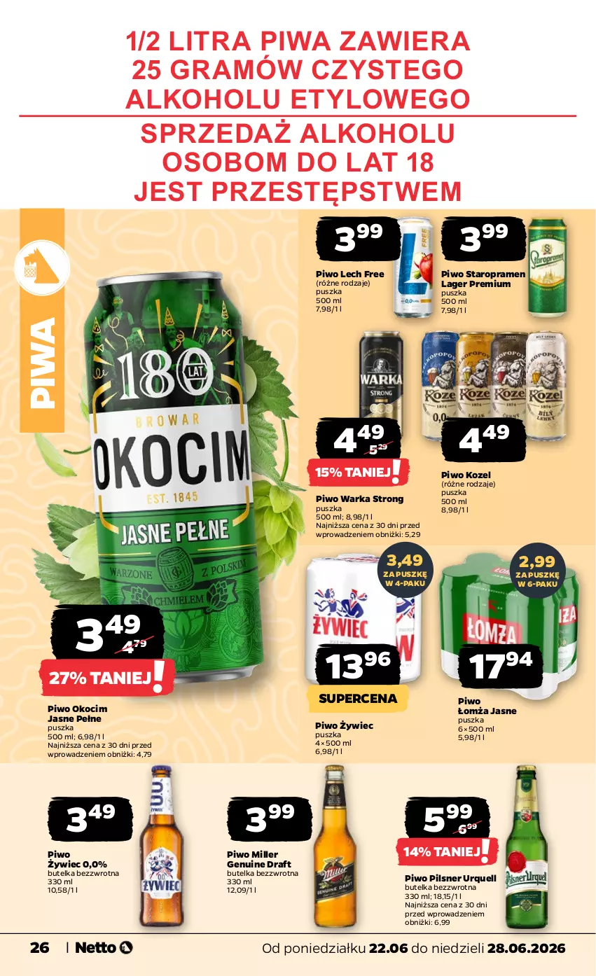 Gazetka promocyjna Netto - Od Poniedziałku - ważna 22.06 do 28.06.2026 - strona 26 - produkty: Gra, Koc, Kozel, Okocim, Pilsner Urquell, Piwa, Piwo, Warka