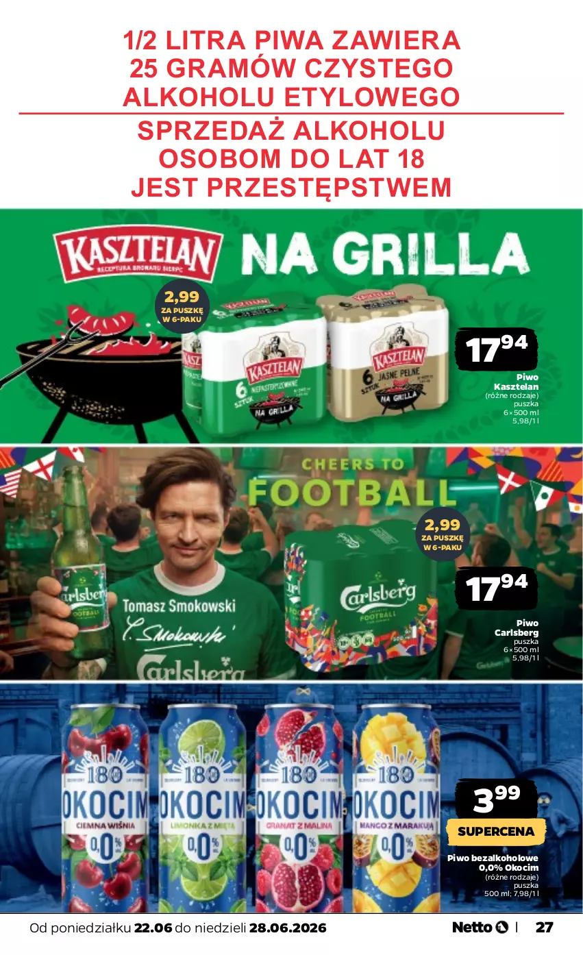Gazetka promocyjna Netto - Od Poniedziałku - ważna 22.06 do 28.06.2026 - strona 27 - produkty: Carlsberg, Gra, Kasztelan, Koc, Okocim, Piwa, Piwo