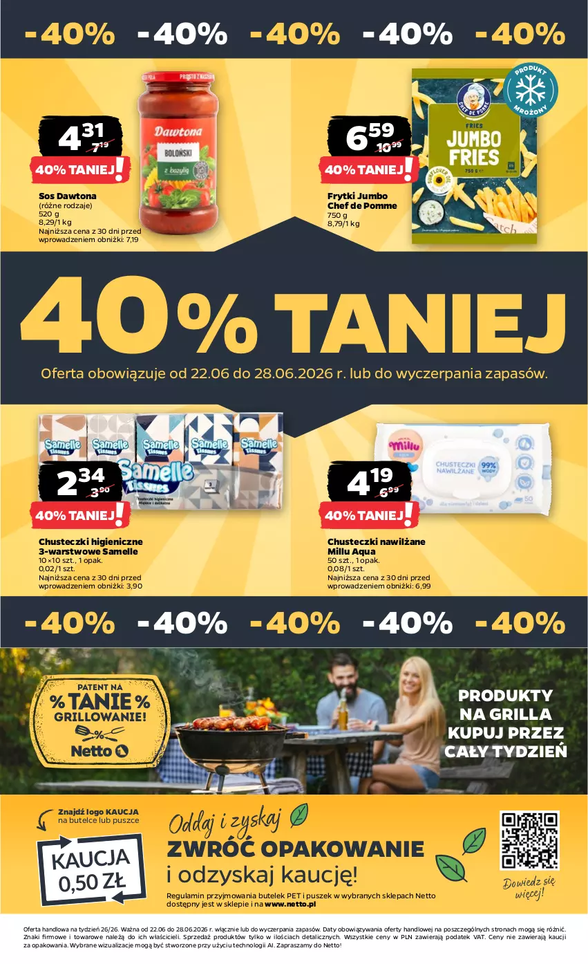 Gazetka promocyjna Netto - Od Poniedziałku - ważna 22.06 do 28.06.2026 - strona 34 - produkty: Chusteczki, Dawtona, Frytki, Grill, Sos