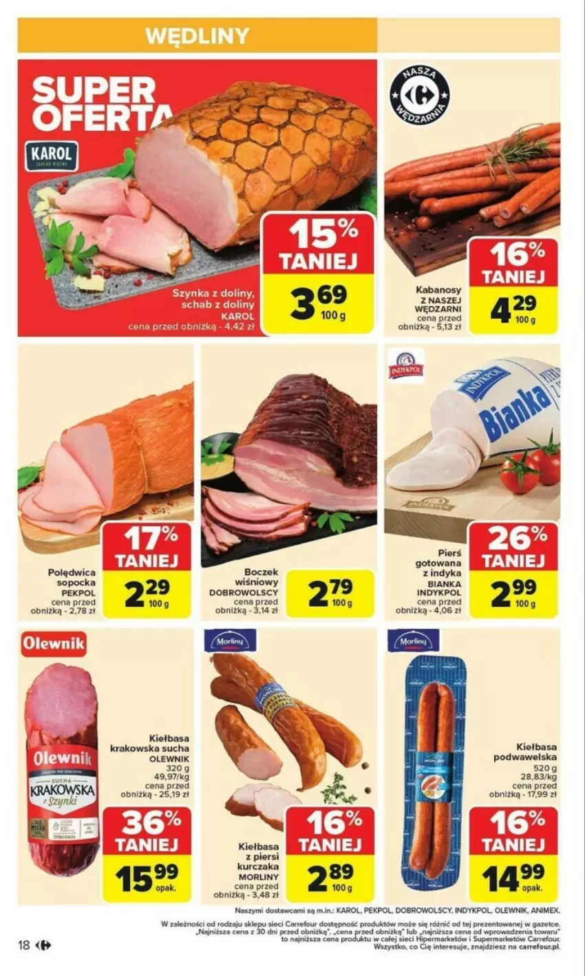 Gazetka promocyjna Carrefour - ważna 27.01 do 01.02.2025 - strona 10 - produkty: Bianka, Boczek, Kiełbasa, Kurczak, Olewnik, Pekpol, Polędwica, Wawel