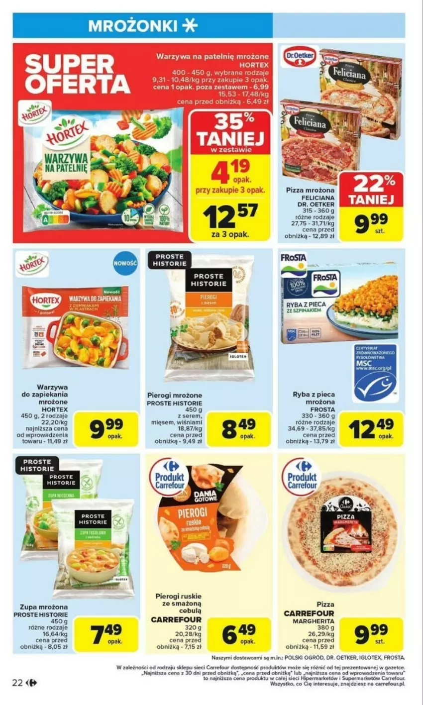 Gazetka promocyjna Carrefour - ważna 27.01 do 01.02.2025 - strona 15 - produkty: Feliciana, Frosta, Hortex, Ogród, Piec, Pierogi, Pizza, Ryba, Ser, Warzywa, Zupa