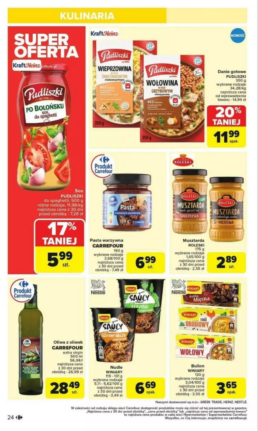 Gazetka promocyjna Carrefour - ważna 27.01 do 01.02.2025 - strona 17 - produkty: Bulion, Danie gotowe, Gin, Heinz, Lion, Mus, Musztarda, Oliwa, Oliwa z oliwek, Pasta warzywna, Pudliszki, Winiary