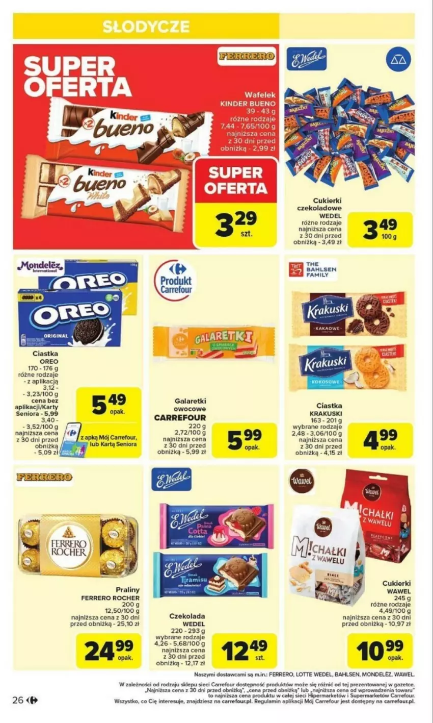 Gazetka promocyjna Carrefour - ważna 27.01 do 01.02.2025 - strona 19 - produkty: Ciastka, Cukier, Cukierki, Cukierki czekoladowe, Czekolada, Fa, Ferrero, Ferrero Rocher, Gala, Galaretki, Kinder, Krakus, Krakuski, Praliny, Wawel