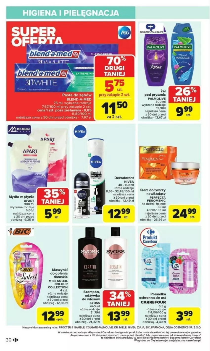 Gazetka promocyjna Carrefour - ważna 27.01 do 01.02.2025 - strona 24 - produkty: BIC, Colgate, Dezodorant, Fa, Krem do twarzy, Lack, LG, Mydło, Mydło w płynie, Nivea, Odżywka, Palmolive, Perfecta, Syoss, Szampon