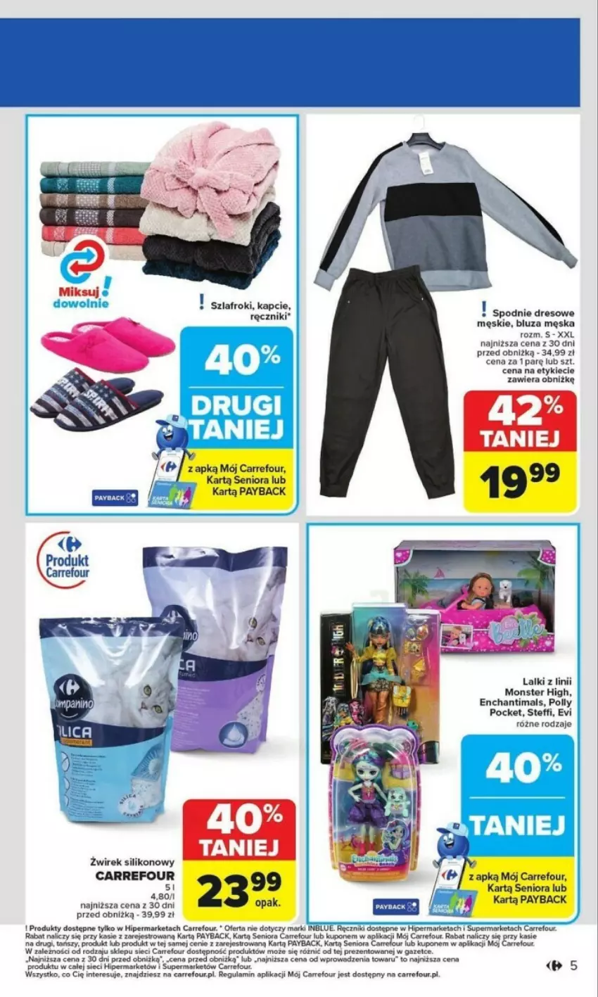 Gazetka promocyjna Carrefour - ważna 27.01 do 01.02.2025 - strona 44 - produkty: Bluza, Dres, Enchantimals, Kapcie, Ręcznik, Spodnie, Spodnie dresowe, Szlafrok