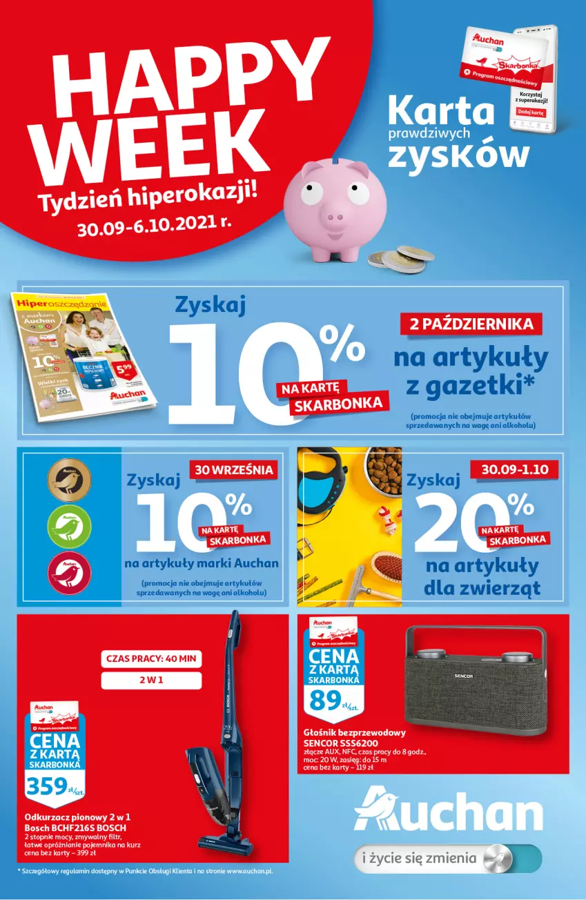Gazetka promocyjna Auchan - Skarbonka #39 - ważna 30.09 do 06.10.2021 - strona 1 - produkty: Bosch, Głośnik, Odkurzacz, Pojemnik, Sencor, Top