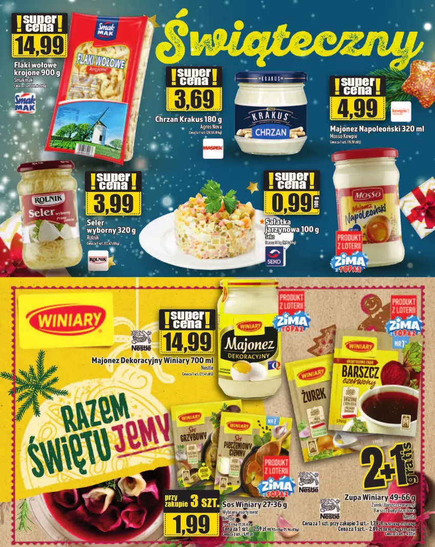 Gazetka promocyjna Topaz - Gazetka - ważna 19.12 do 25.12.2024 - strona 4 - produkty: Chrzan, Flaki, Flaki wołowe, Krakus, Majonez, Oleo, Rolnik, Ser, Sos, Winiary