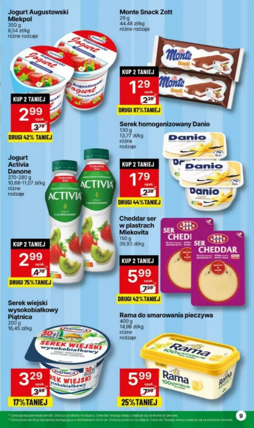 Gazetka promocyjna Delikatesy Centrum - ważna 29.01 do 04.02.2024 - strona 17 - produkty: Activia, Cheddar, Danio, Danone, Jogurt, Monte, Piec, Rama, Ser, Sok, Zott