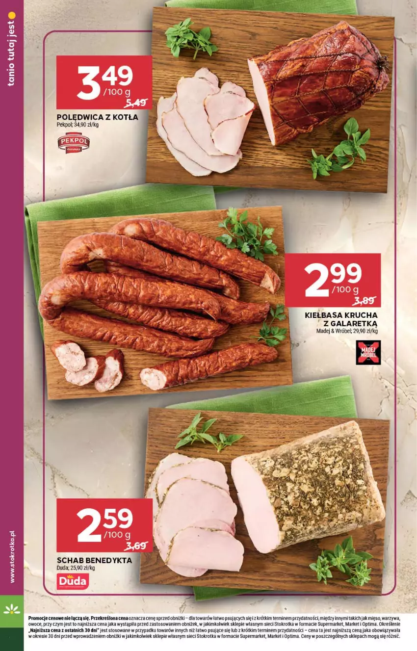 Gazetka promocyjna Stokrotka - Supermarket - ważna 10.09 do 16.09.2026 - strona 14 - produkty: Duda, Gala, Kiełbasa, Kiełbasa krucha, Mięso, Optima, Owoce, Pekpol, Polędwica, Schab Benedykta, Warzywa