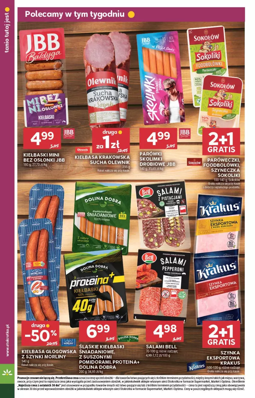 Gazetka promocyjna Stokrotka - Supermarket - ważna 10.09 do 16.09.2026 - strona 16 - produkty: Bell, Danio, Gra, Kiełbasa, Kiełbasa głogowska, Kiełbasa krakowska, Mięso, Morliny, Optima, Owoce, Por, Salami, Ser, Sok, Sokołów, Sport, Szynka, Warzywa