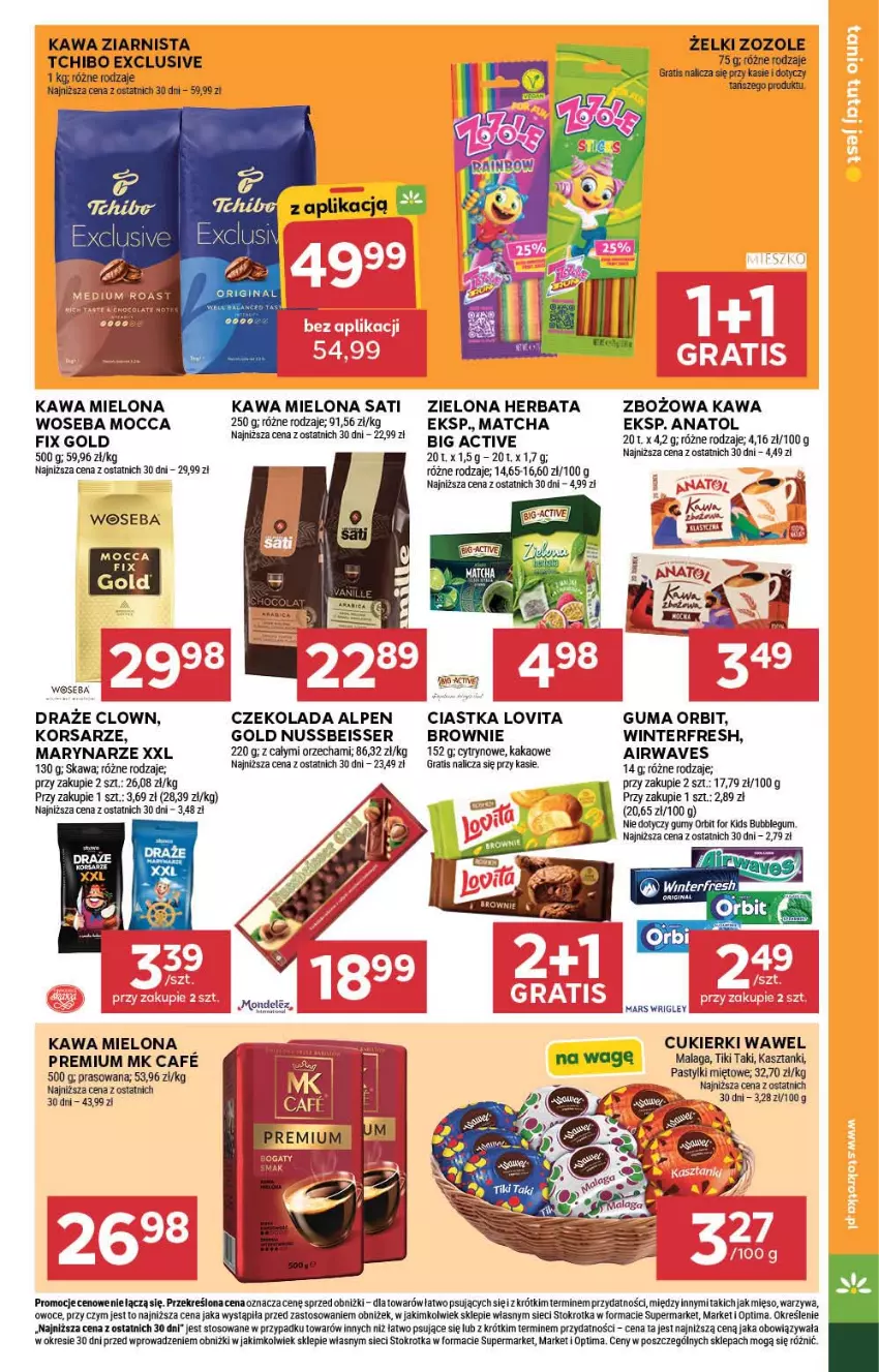 Gazetka promocyjna Stokrotka - Supermarket - ważna 10.09 do 16.09.2026 - strona 25 - produkty: Brownie, Ciastka, Cukier, Cukierki, Czekolada, Gra, Herbata, Kakao, Kawa, Kawa mielona, Kawa ziarnista, Lovi, Mars, Mięso, Optima, Orbit, Owoce, Sati, Ser, Tchibo, Warzywa, Wawel, Woseba