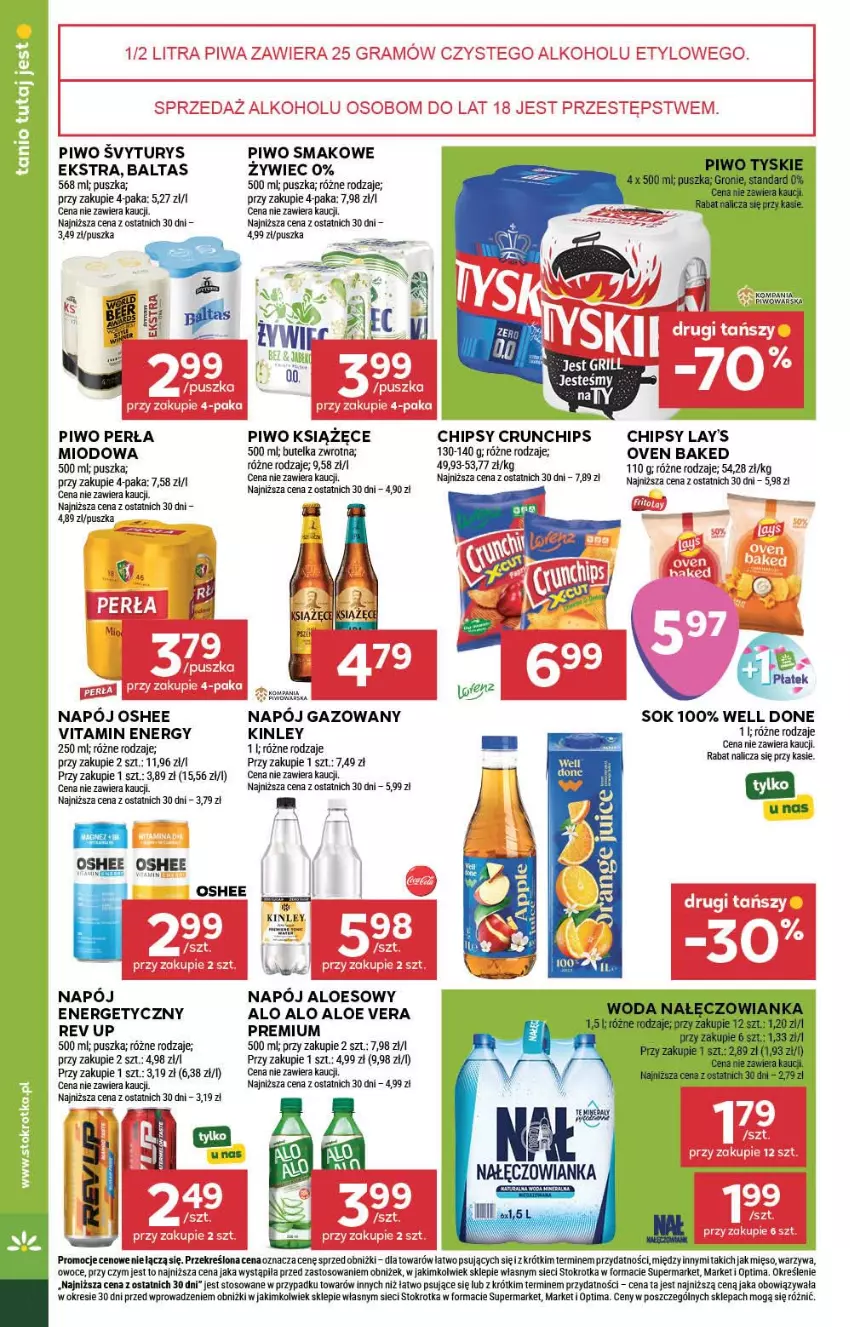 Gazetka promocyjna Stokrotka - Supermarket - ważna 10.09 do 16.09.2026 - strona 32 - produkty: Aloe vera, Chipsy, Crunchips, Fa, Gra, Książęce, Mięso, Nałęczowianka, Napój, Napój gazowany, Optima, Oshee, Owoce, Perła, Piwa, Piwo, Sok, Tyskie, Warzywa, Woda