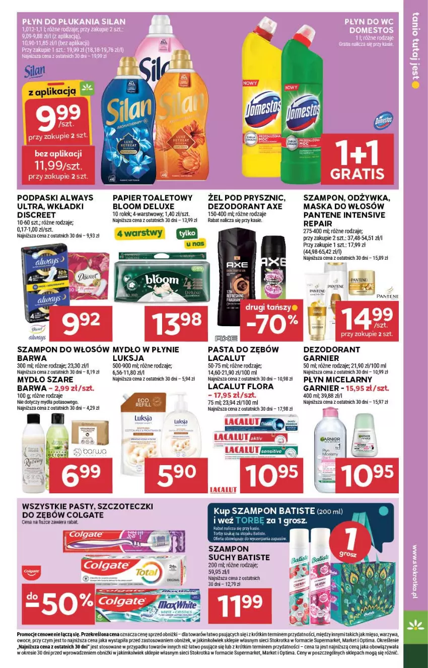 Gazetka promocyjna Stokrotka - Supermarket - ważna 10.09 do 16.09.2026 - strona 35 - produkty: Always, Always Ultra, Batiste, Colgate, Dezodorant, Discreet, Flora, Garnier, Lacalut, LG, Luksja, Maska, Maska do włosów, Mięso, Mydło, Odżywka, Optima, Owoce, Pantene, Papier, Pasta do zębów, Płyn micelarny, Podpaski, Silan, Szampon, Warzywa, Wkładki