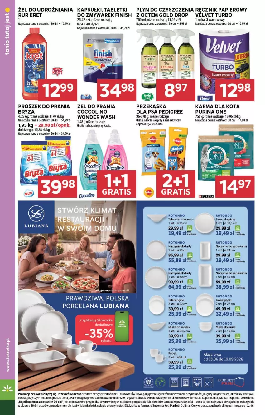Gazetka promocyjna Stokrotka - Supermarket - ważna 10.09 do 16.09.2026 - strona 36 - produkty: Bryza, Coccolino, Fa, Finish, Gra, Kret, LANA, Makaron, Mięso, Optima, Owoce, Papier, Pedigree, Por, Pur, Purina, Ręcznik, Tablet, Talerz, Velvet, Warzywa