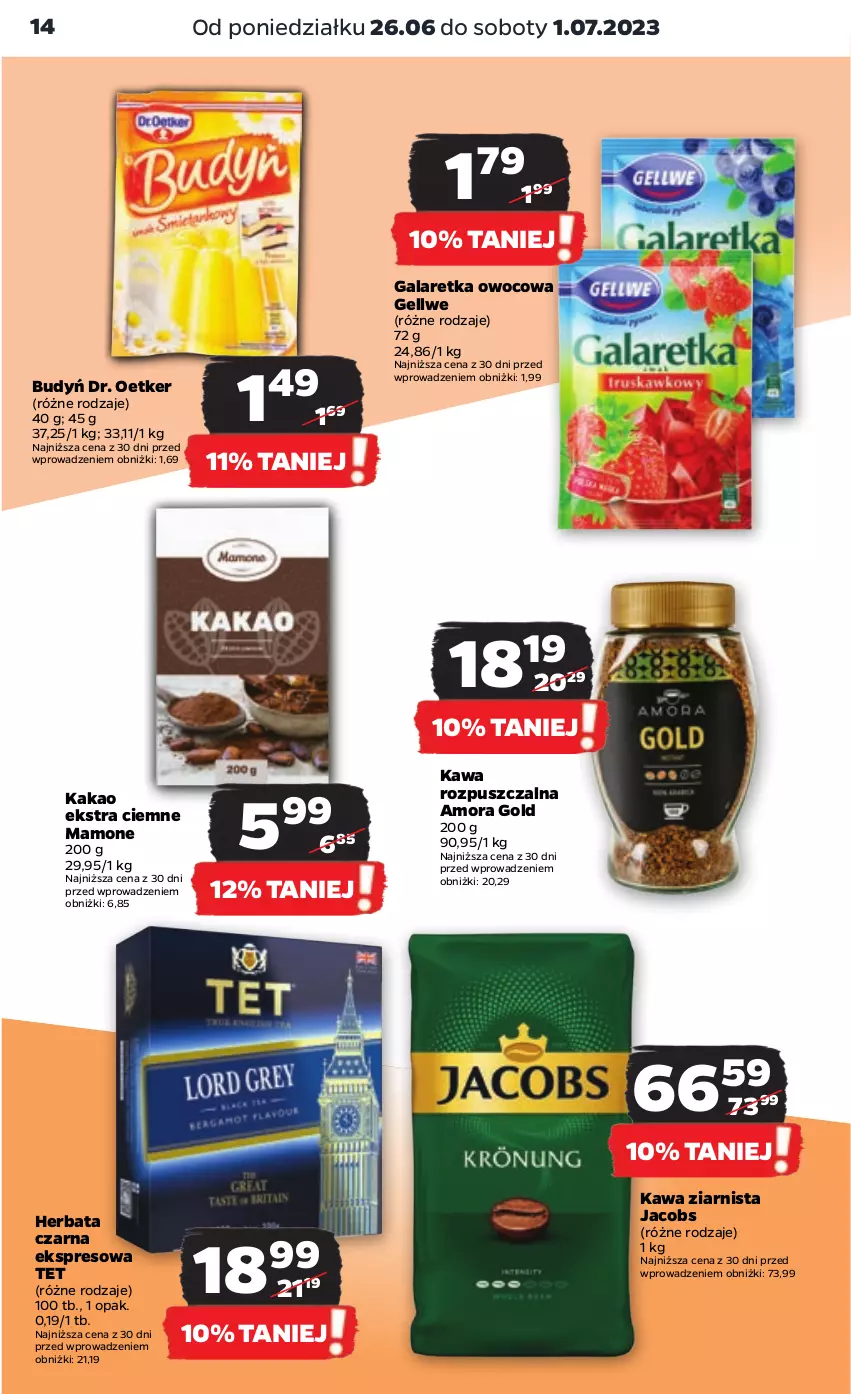 Gazetka promocyjna Netto - Artykuły spożywcze - ważna 26.06 do 01.07.2023 - strona 14 - produkty: Budyń, Dr. Oetker, Gala, Galaretka, Herbata, Herbata czarna, Jacobs, Kakao, Kawa, Kawa rozpuszczalna, Kawa ziarnista