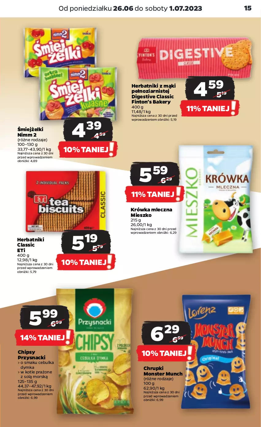 Gazetka promocyjna Netto - Artykuły spożywcze - ważna 26.06 do 01.07.2023 - strona 15 - produkty: Chipsy, Chrupki, Herbatniki, Monster Munch, Przysnacki