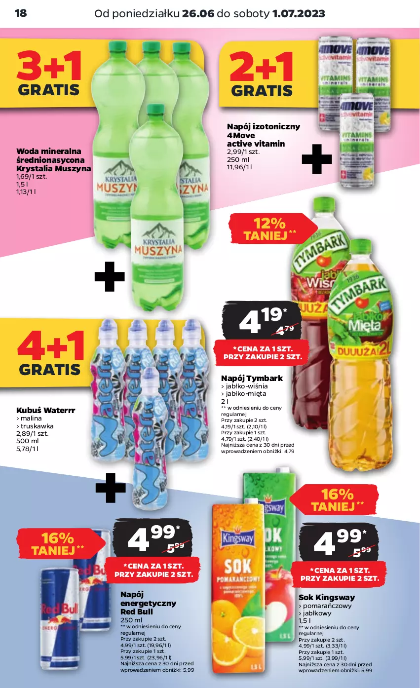 Gazetka promocyjna Netto - Artykuły spożywcze - ważna 26.06 do 01.07.2023 - strona 18 - produkty: Gra, Kubuś, Kubuś Waterrr, Mięta, Mus, Napój, Napój energetyczny, Napój izotoniczny, Red Bull, Sok, Szyna, Tymbark, Woda, Woda mineralna