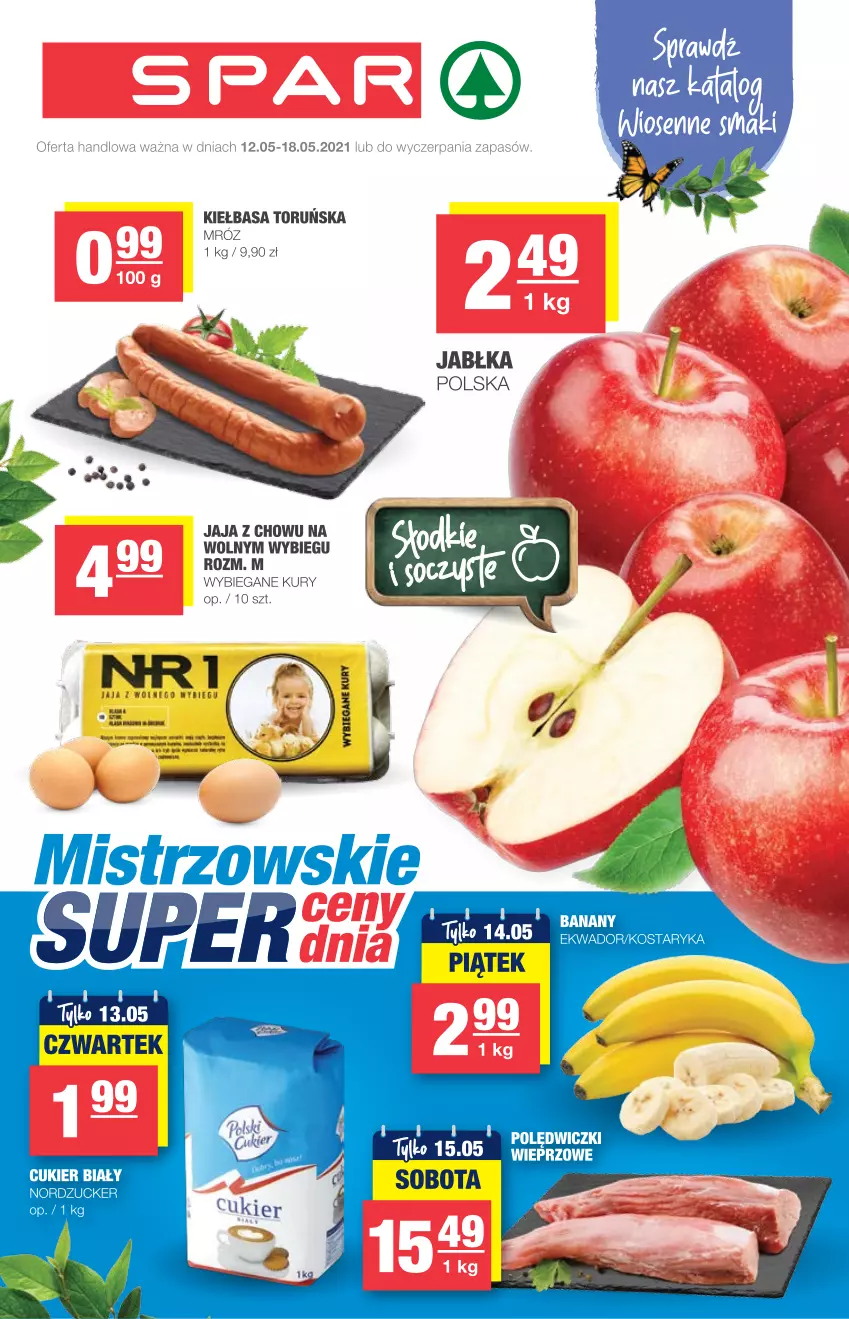 Gazetka promocyjna Spar - Eurospar - ważna 12.05 do 18.05.2021 - strona 1 - produkty: Banany, Cukier, Fa, Jaja, Kiełbasa