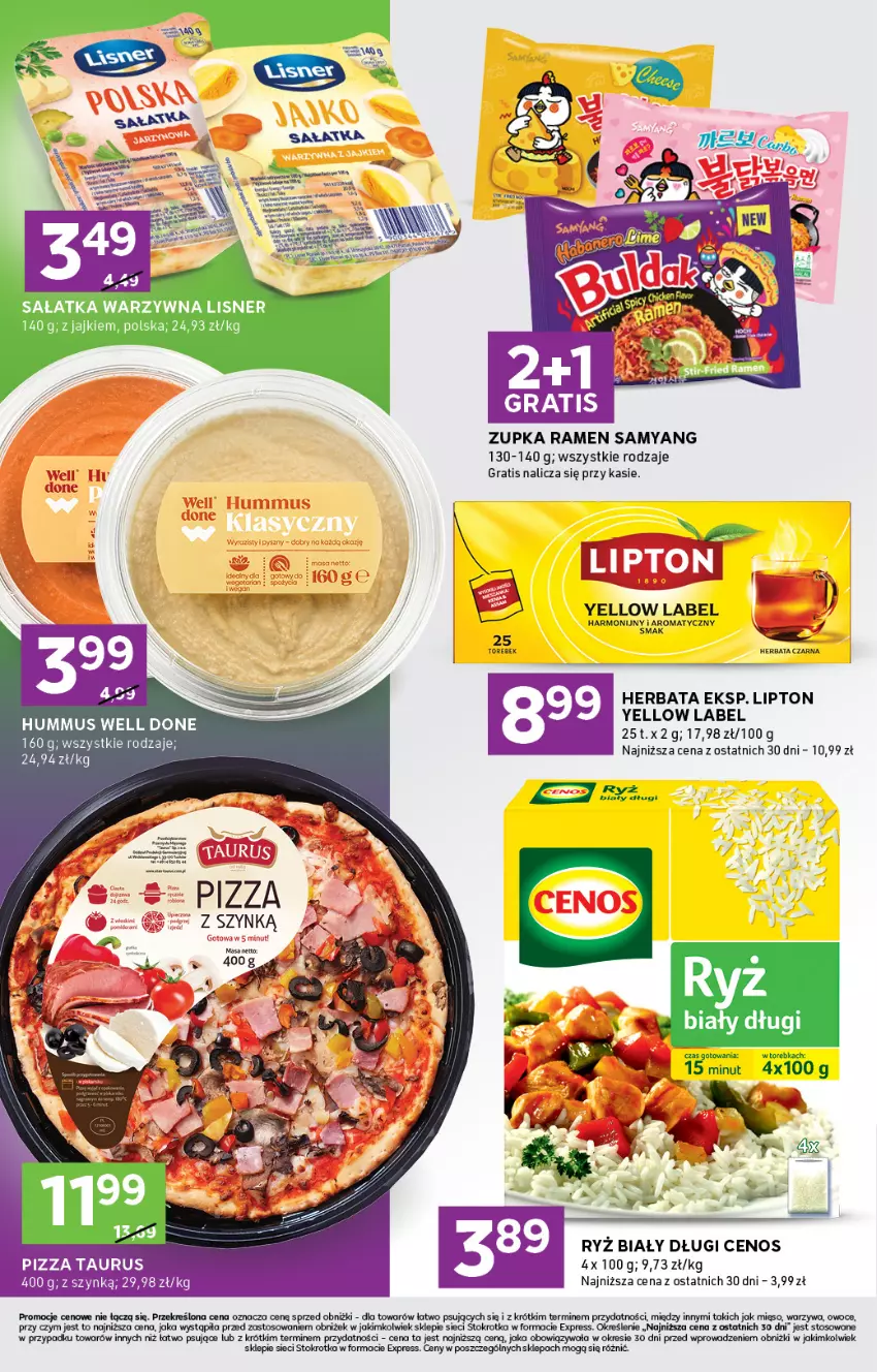Gazetka promocyjna Stokrotka - Stokrotka Express - ważna 28.08 do 03.09.2025 - strona 4 - produkty: Cenos, Gra, Herbata, Herbata czarna, Hummus, Lipton, Lisner, Mięso, Mus, Owoce, Pizza, Ryż, Ryż biały, Sałat, Sałatka, Sałatka warzywna, Torebka, Warzywa