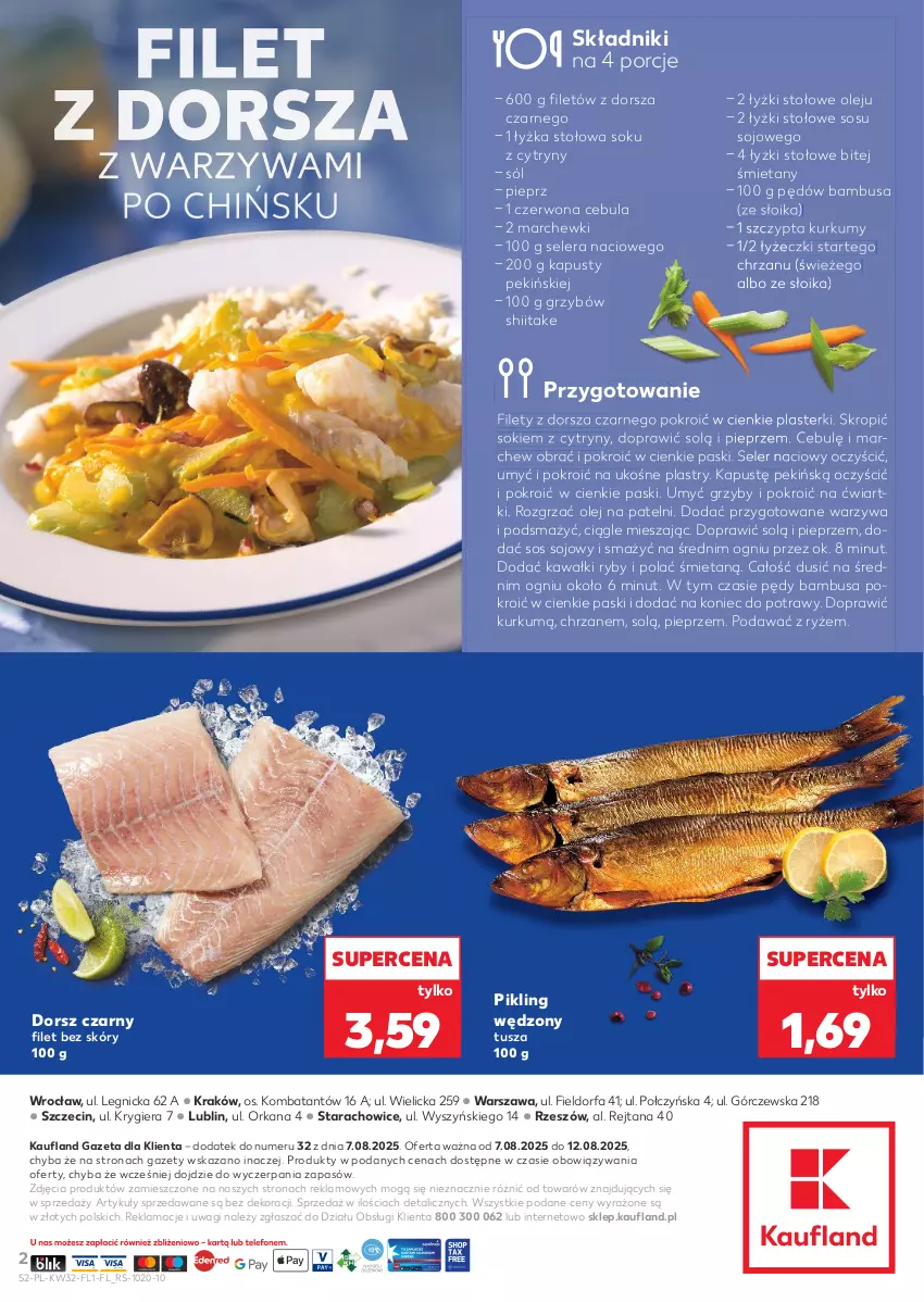 Gazetka promocyjna Kaufland - Kaufland - ważna 07.08 do 12.08.2025 - strona 2 - produkty: Cebula, Chrzan, Cytryny, Dorsz, Fa, Grzyby, Kawa, Olej, Orka, Pędy bambusa, Pieprz, Plasterki, Por, Ryż, Seler naciowy, Sok, Sól, Sos, Sos sojowy, Tusz, Wagi, Warzywa