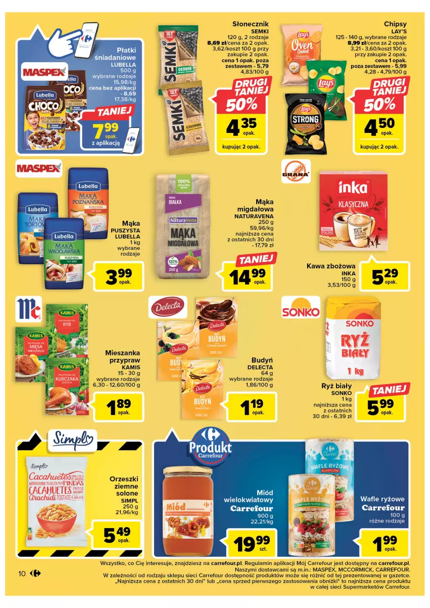 Gazetka promocyjna Carrefour - Gazetka Market - ważna 21.02 do 04.03.2023 - strona 12 - produkty: Bell, Bella, Budyń, Chipsy, Delecta, Inka, Kamis, Kawa, Kawa zbożowa, Kosz, Lubella, Mąka, Ryż, Ryż biały, Sonko