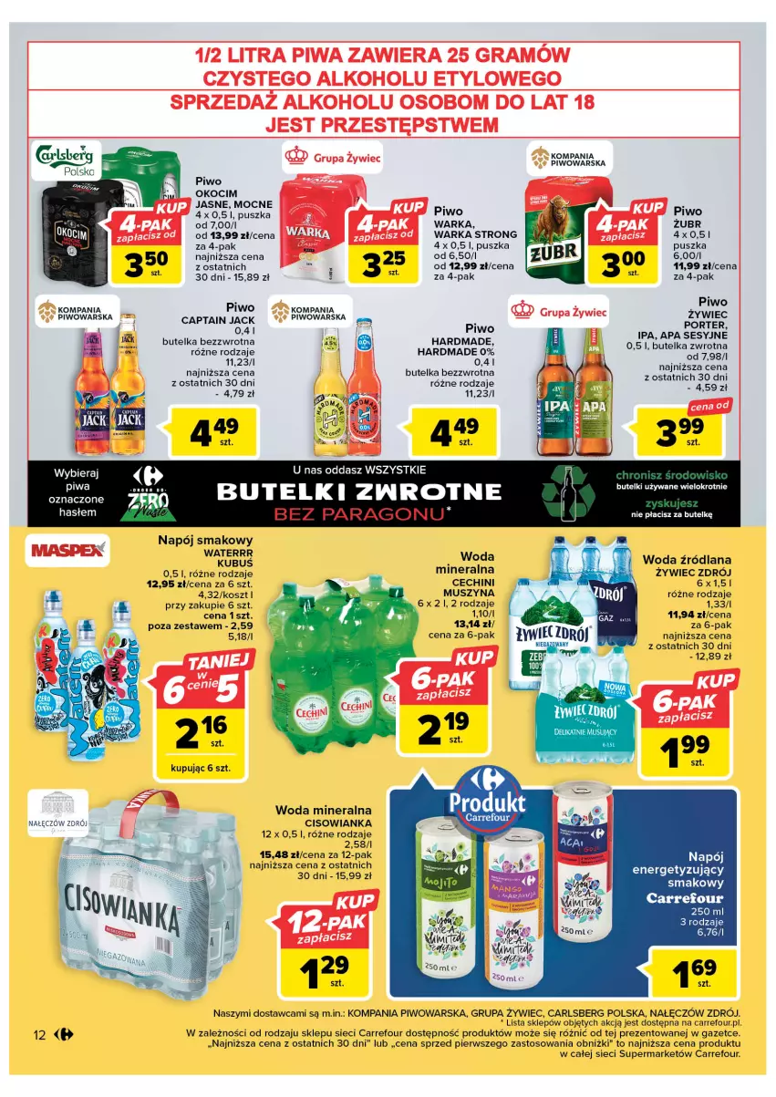 Gazetka promocyjna Carrefour - Gazetka Market - ważna 21.02 do 04.03.2023 - strona 14 - produkty: Captain Jack, Carlsberg, Cisowianka, Gra, Koc, Kosz, Kubuś, LANA, Mus, Napój, Okocim, Piwa, Piwo, Por, Szyna, Warka, Woda, Woda mineralna