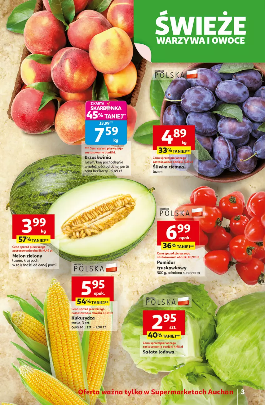 Gazetka promocyjna Auchan - Odlotowe ceny na start szkoły Supermarket - ważna 21.08 do 27.08.2025 - strona 3 - produkty: Kukurydza, Melon, Sałat, Sałata lodowa