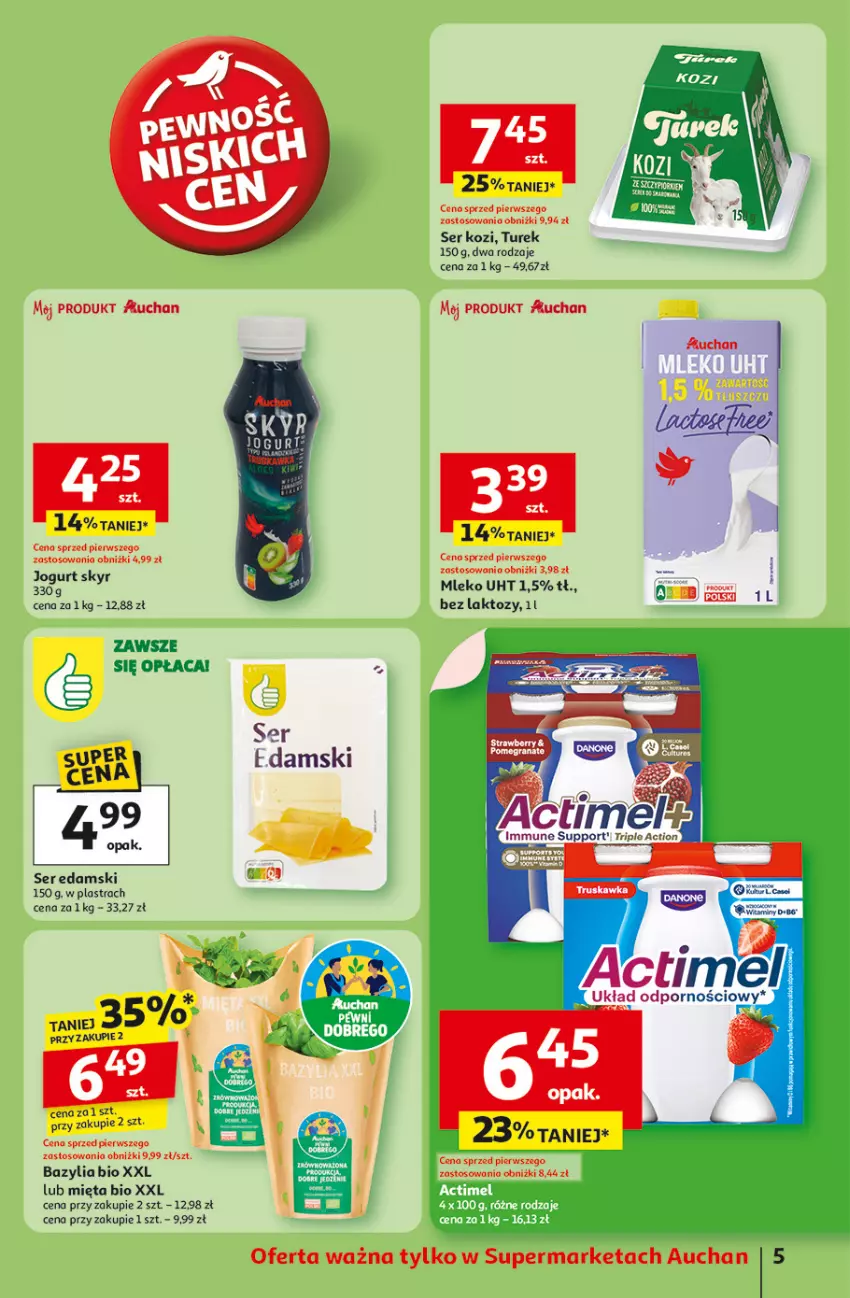 Gazetka promocyjna Auchan - Odlotowe ceny na start szkoły Supermarket - ważna 21.08 do 27.08.2025 - strona 5 - produkty: Actimel, Bazyl, Bazylia, Edam, Jogurt, Mięta, Mleko, Ser, Ser kozi