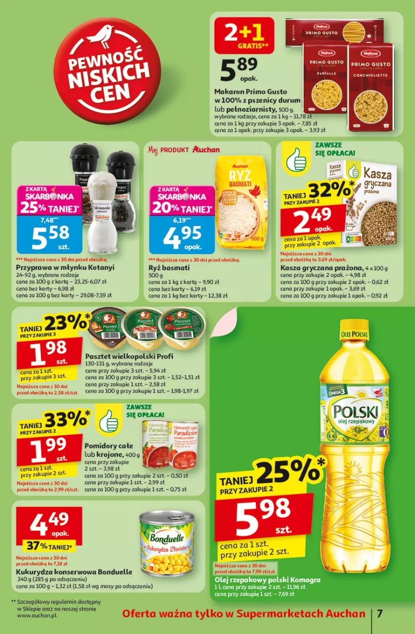 Gazetka promocyjna Auchan - Odlotowe ceny na start szkoły Supermarket - ważna 21.08 do 27.08.2025 - strona 7 - produkty: Bonduelle, Fa, Gra, Gry, Kasza, Kasza gryczana, Kukurydza, Kukurydza konserwowa, Makaron, Olej, Olej rzepakowy, Pasztet, Pomidory, Rum, Ryż, Ryż basmati, Ser, Sos
