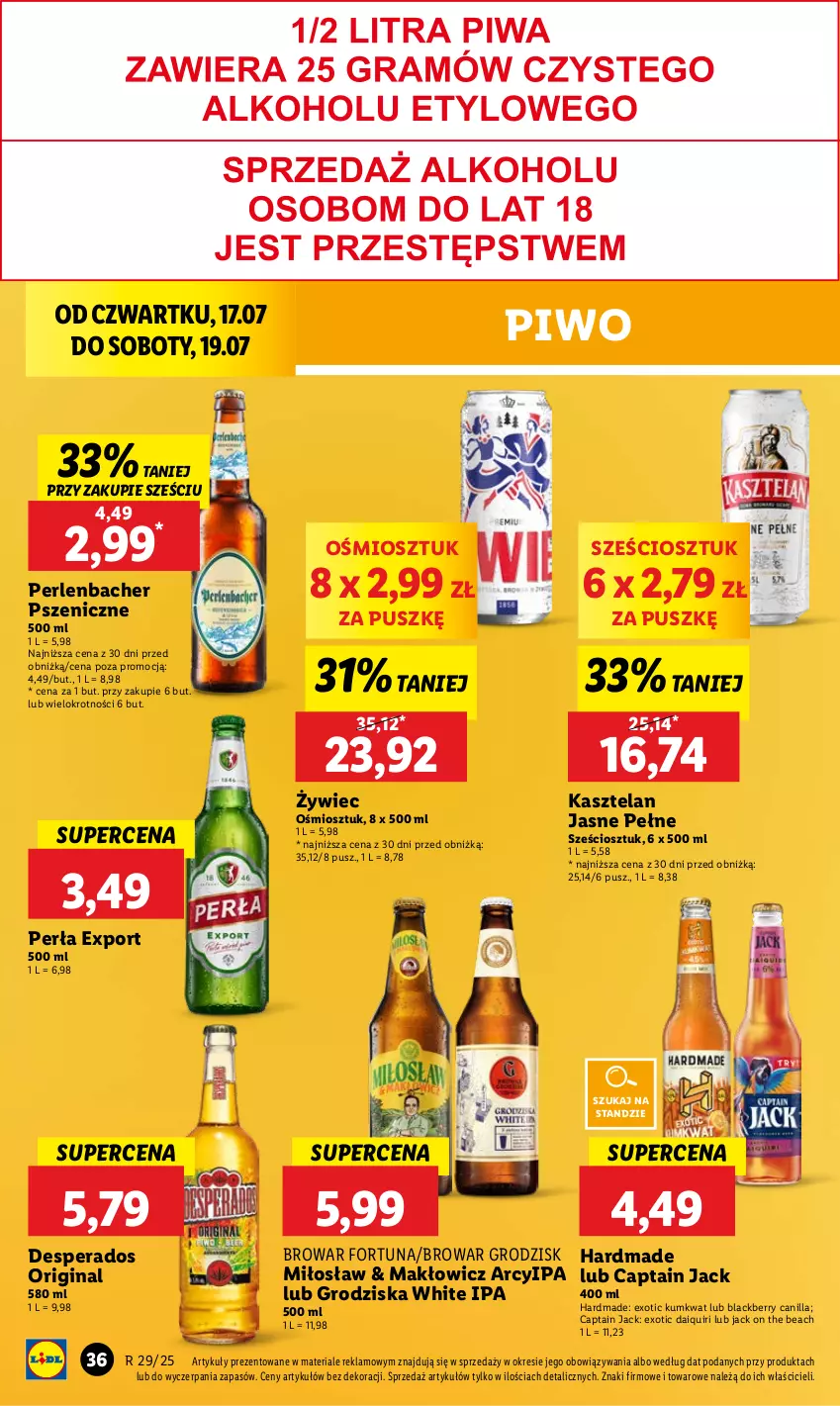 Gazetka promocyjna Lidl - GAZETKA - ważna 17.07 do 19.07.2025 - strona 46 - produkty: Captain Jack, Desperados, Fortuna, Gin, Kasztelan, Kumkwat, Lack, NBA, Perła, Piwo, Por